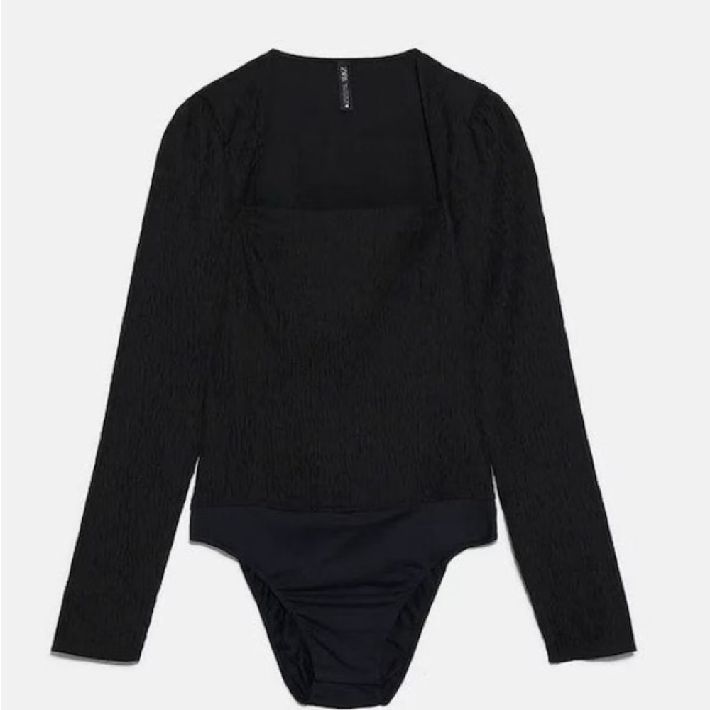 NWT Zara Black Long Sleeve Textured Bodysuit